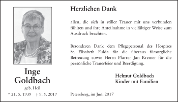 Traueranzeige von Inge Goldbach 