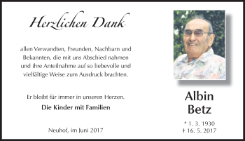 Traueranzeige von Albin Betz 