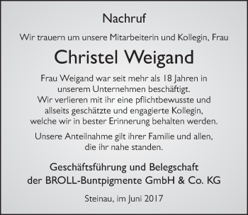 Traueranzeige von Christel Weigand 