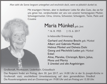 Traueranzeige von Maria Münkel 