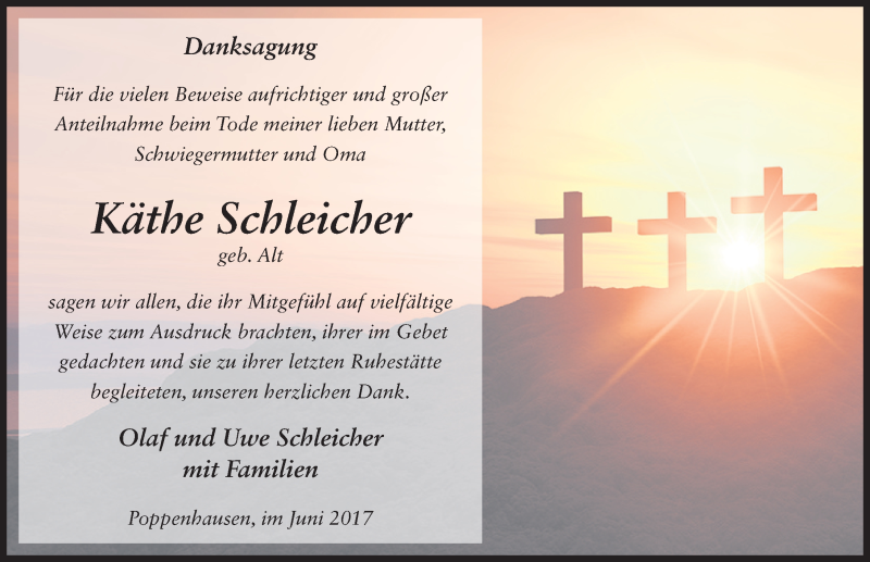  Traueranzeige für Käthe Schleicher vom 24.06.2017 aus 