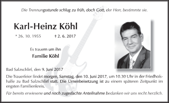 Traueranzeige von Karl-Heinz Köhl 