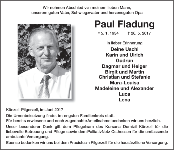 Traueranzeige von Paul Fladung 