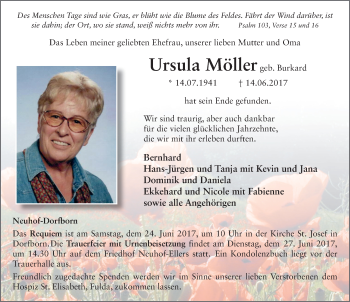 Traueranzeige von Ursula Möller 
