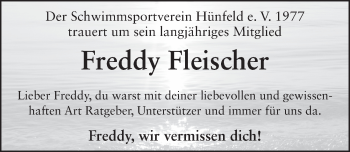 Traueranzeige von Freddy Fleischer 