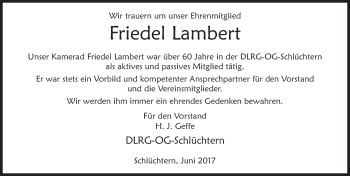 Traueranzeige von Friedel Lambert 