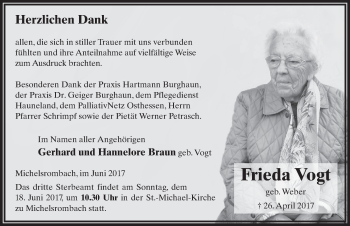 Traueranzeige von Frieda Vogt 