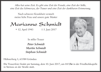 Traueranzeige von Marianne Schmidt 