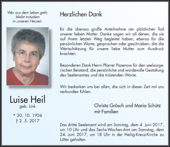 Traueranzeige von Luise Heil 