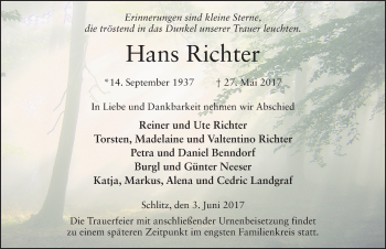 Traueranzeige von Hans Richter 