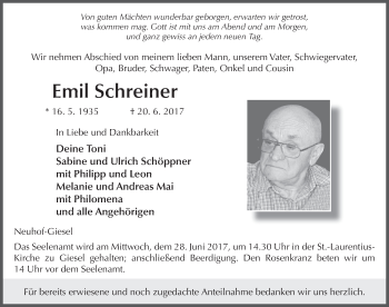 Traueranzeige von Emil Schreiner 