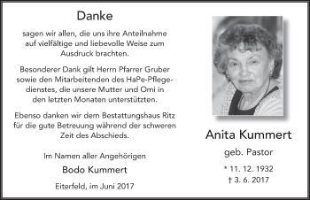 Traueranzeige von Anita Kummert 