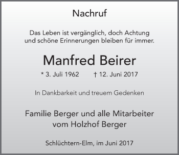 Traueranzeige von Manfred Beirer 