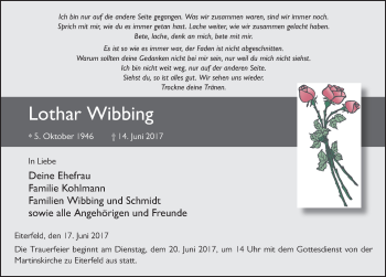 Traueranzeige von Lothar Wibbing 