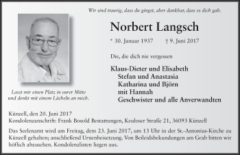 Traueranzeige von Norbert Langsch 