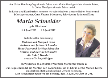 Traueranzeige von Maria Schneider 