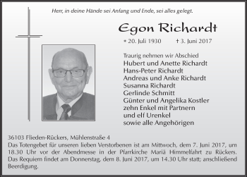 Traueranzeige von Egon Richardt 
