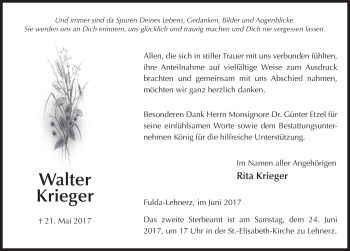Traueranzeige von Walter Krieger 