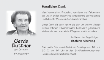 Traueranzeige von Gerda Büttner 