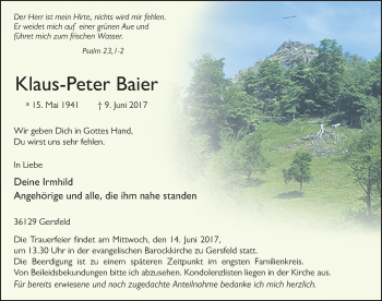 Traueranzeige von Klaus-Peter Baier 