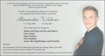 Traueranzeige von Alexander Wildner 