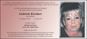 Traueranzeige von Gabriele Kirchner 