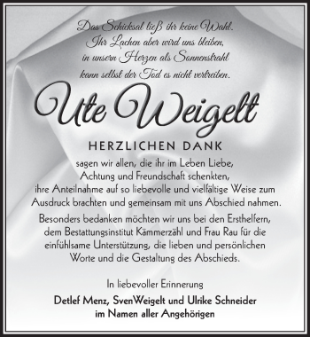 Traueranzeige von Ute Weigelt 