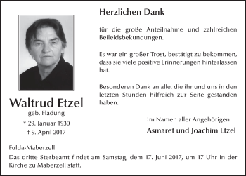 Traueranzeige von Waltrud Etzel 