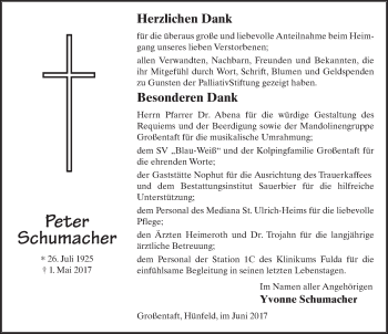 Traueranzeige von Peter Schumacher 