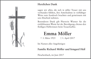 Traueranzeige von Emma Möller 