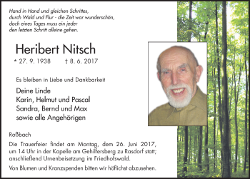 Traueranzeige von Heribert Nitsch 