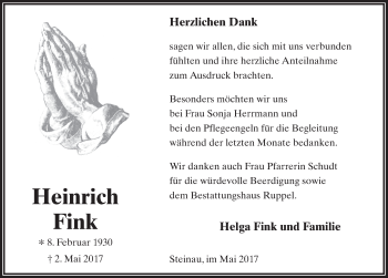 Traueranzeige von Heinrich Fink 