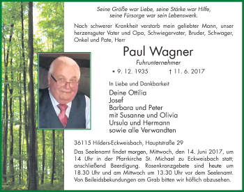 Traueranzeige von Paul Wagner 