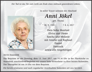 Traueranzeige von Anni Jökel 