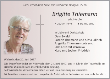 Traueranzeige von Brigitte Thiemann 