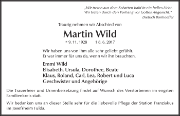 Traueranzeige von Martin Wild 