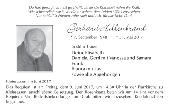 Traueranzeige von Gerhard Hillenbrand 