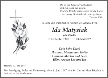Traueranzeige von Ida Matysiak 