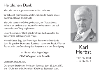 Traueranzeige von Karl Herbst 