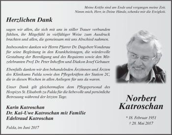Traueranzeige von Norbert Katroschan 