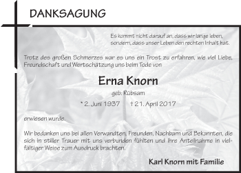 Traueranzeige von Erna Knorn 