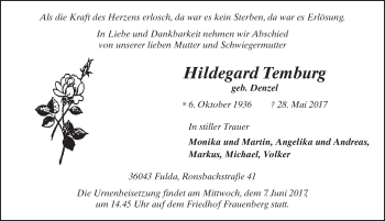 Traueranzeige von Hildegard Temburg 