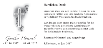 Traueranzeige von Günther Hommel 