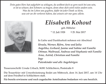 Traueranzeige von Elisabeth Kohout 