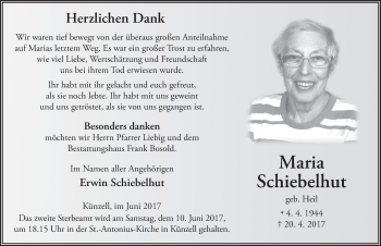 Traueranzeige von Maria Schiebelhut 
