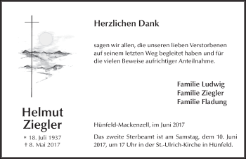 Traueranzeige von Helmut Ziegler 