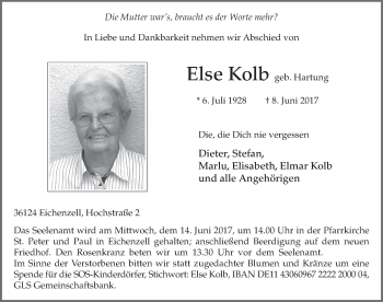 Traueranzeige von Else Kolb 