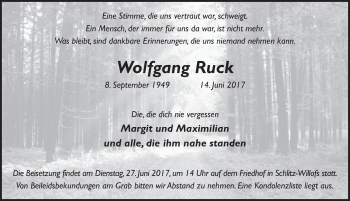 Traueranzeige von Wolfgang Ruck 