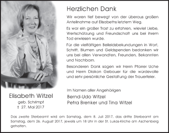 Traueranzeige von Elisabeth Witzel 