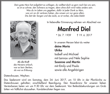 Traueranzeige von Manfred Diel 